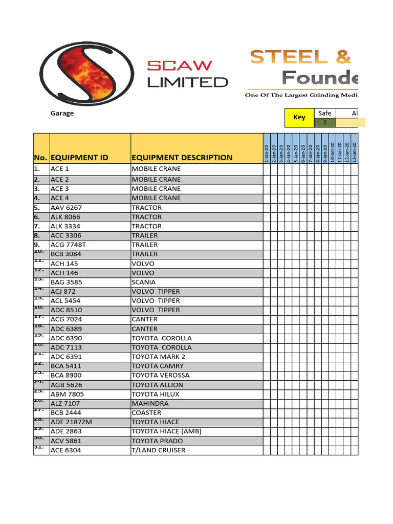 Garage Equipment Service Schedule | PDF | Off Road Vehicles | Motor ...
