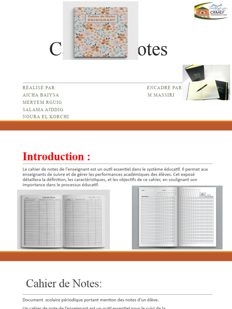 Cahier de Notes : Outil Pédagogique Essentiel | PDF | Pédagogie