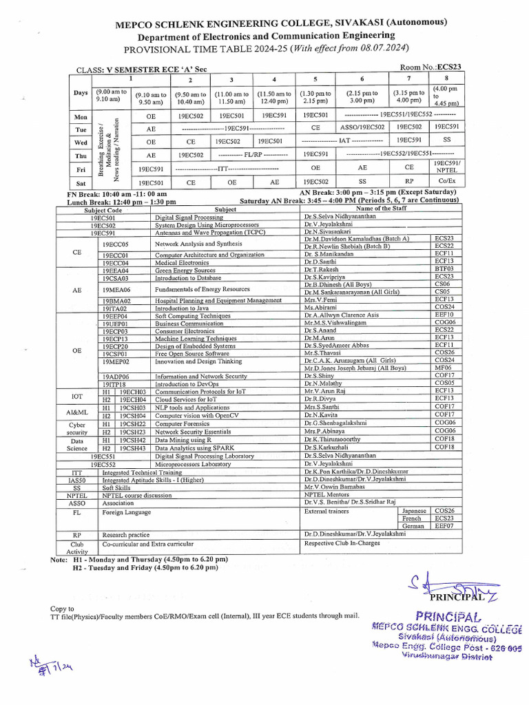 III Year V Sem ECE Dept Time Table 2024-25 | PDF