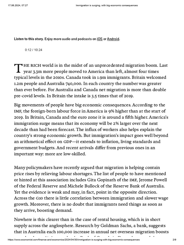 Economic Impact of Rising Immigration | PDF | Immigration | Human Migration