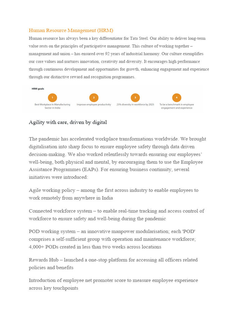 Tata Steel HRM: Strategies for Safety and Well-being | PDF | Human ...