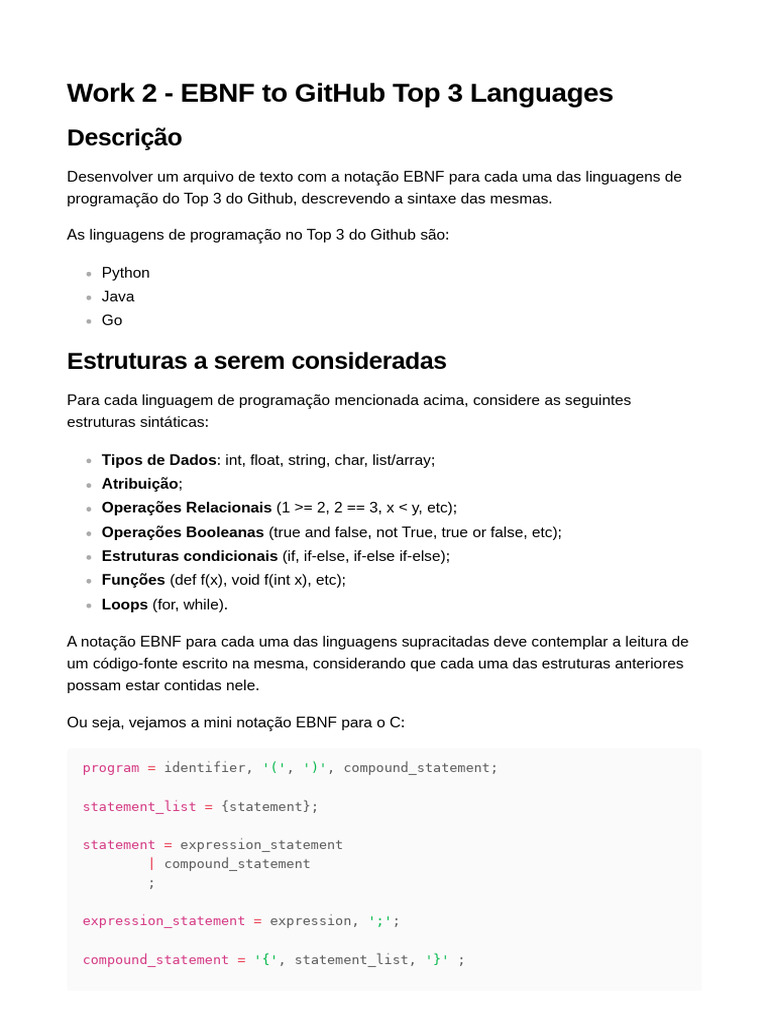 EBNF para Top 3 Linguagens do GitHub | PDF | Linguagem de programação ...
