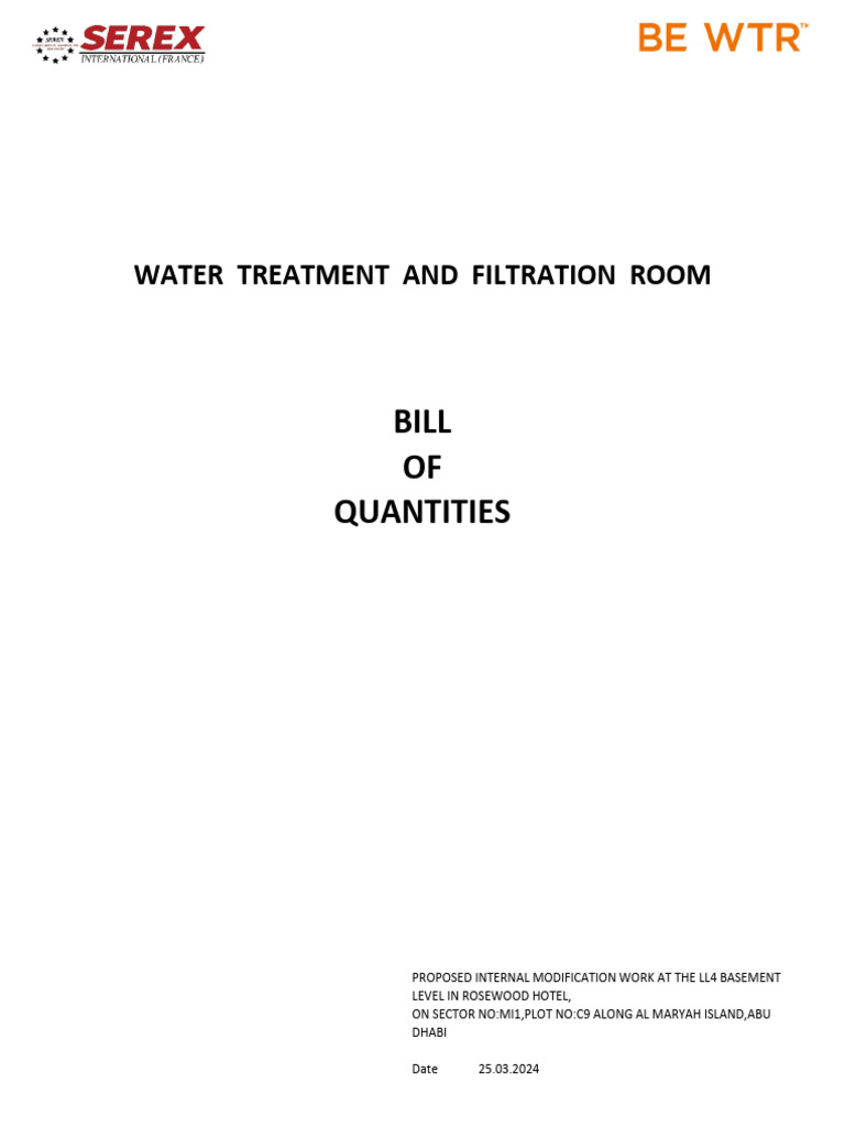 BOQ - Water Treatment and Filtration Room | PDF | Employment | Concrete