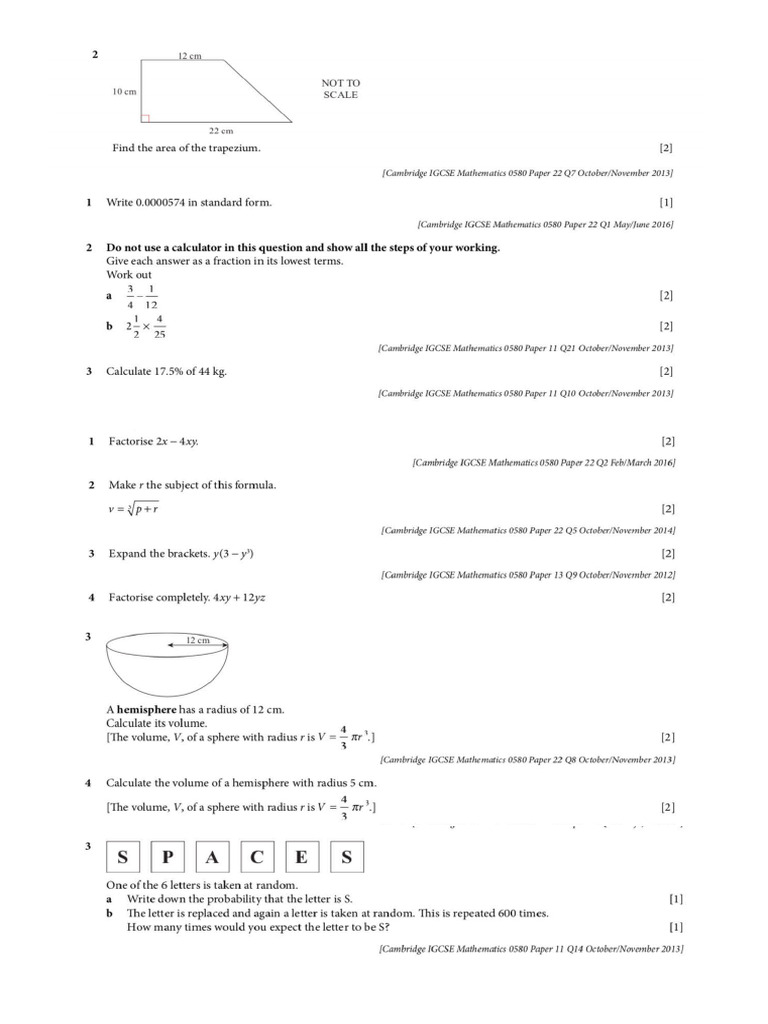 Asessment igcse math test pdf