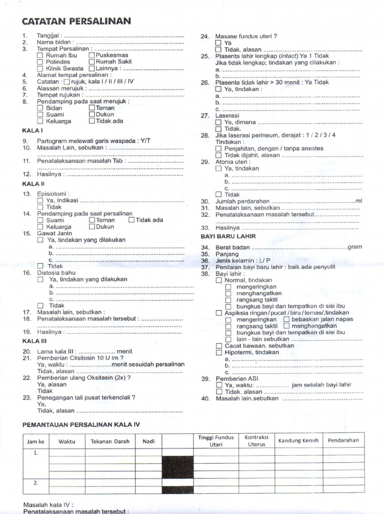 Lembar Partograf Belakang Terbaru | PDF