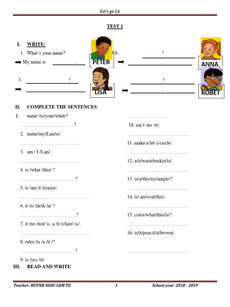 English Test for Beginners 1A | PDF | Language Arts & Discipline ...