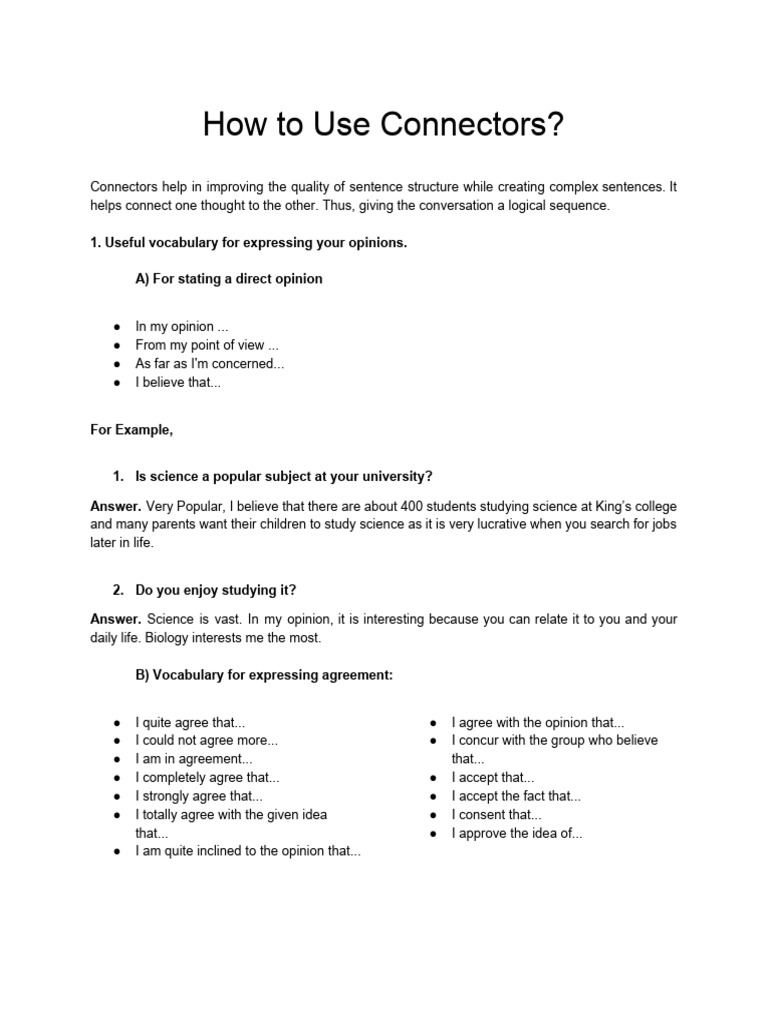 Effective Connectors for Speaking | PDF | Science