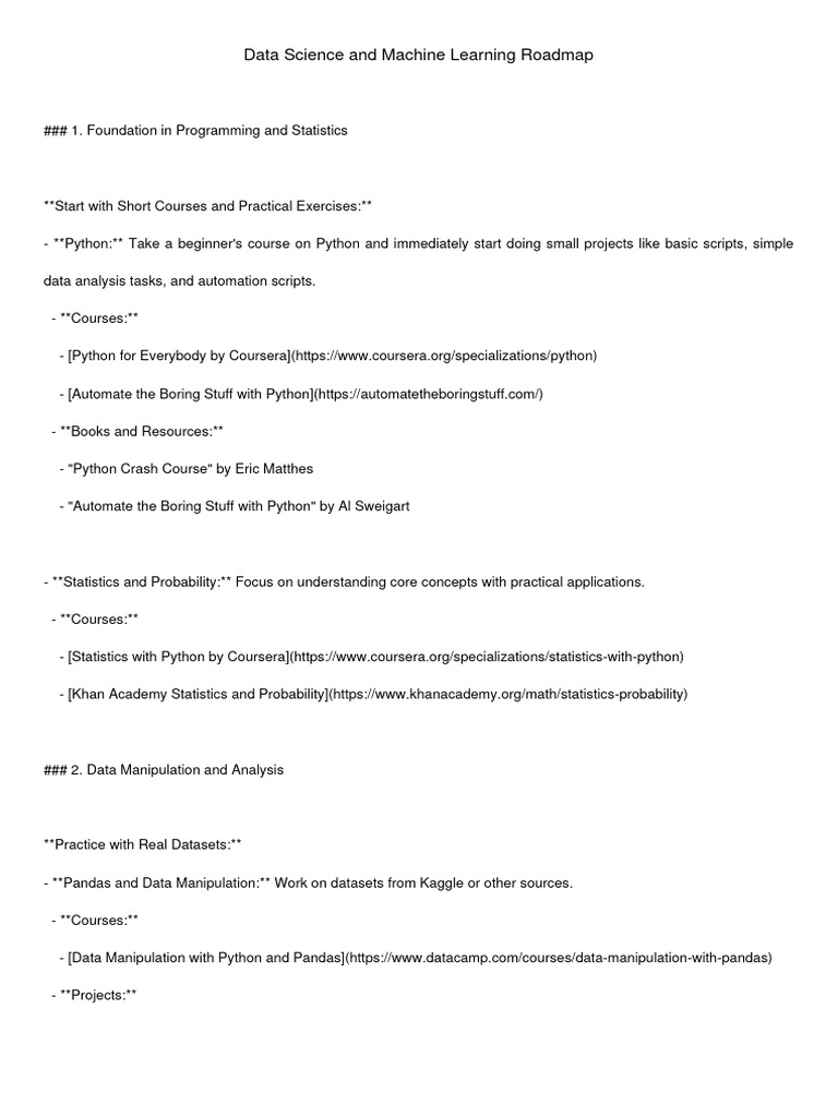 Data science and machine learning roadmap pdf machine learning
