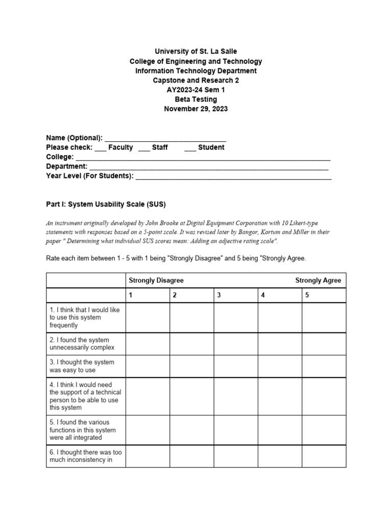 System Usability Scale Survey | PDF | Evaluation Methods | Computing