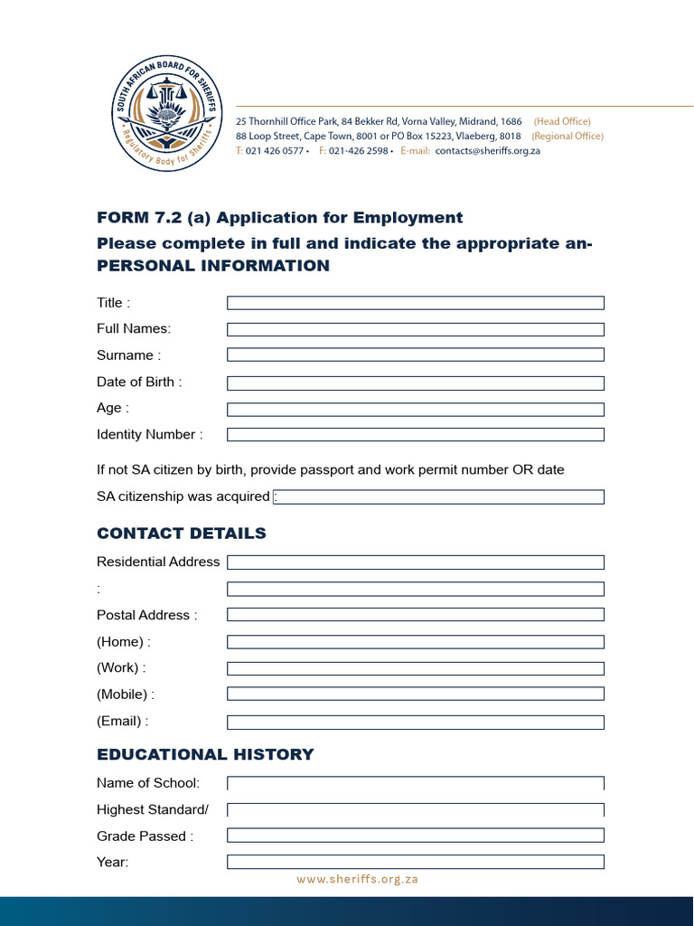 FORM 7.2 A Application For Employment 2023 | PDF | Employment | Justice