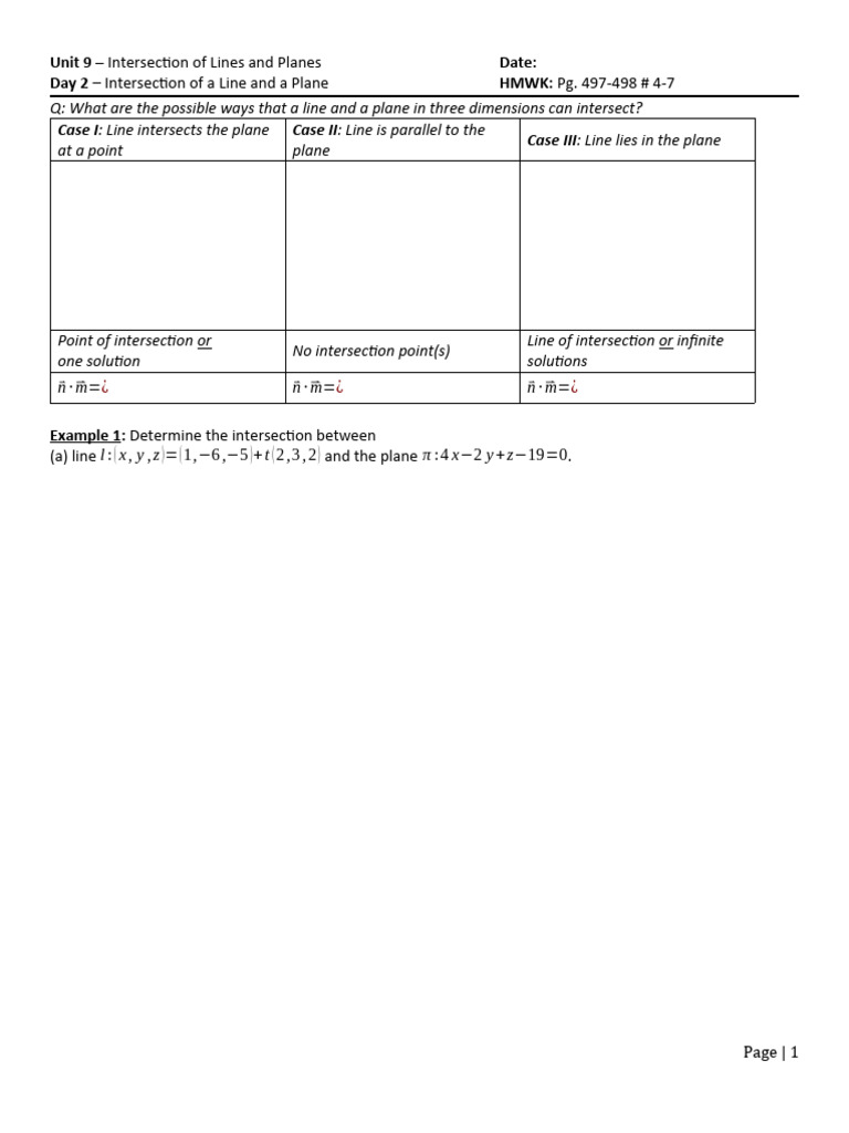 Day 2 - Intersection of A Line and A Plane | PDF