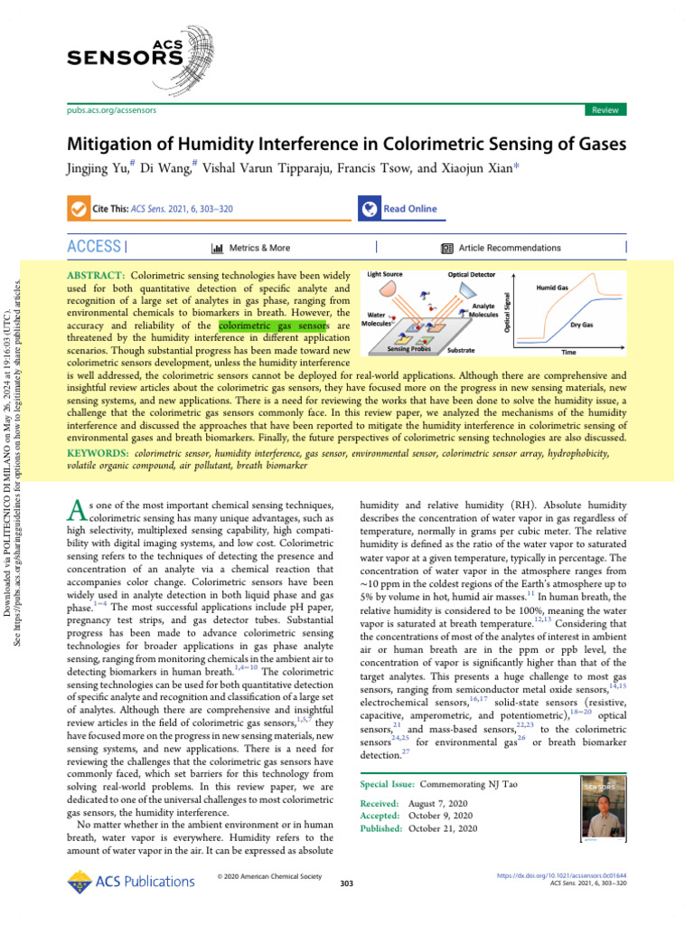 Yu Et Al 2020 Mitigation of Humidity Interference in Colorimetric ...