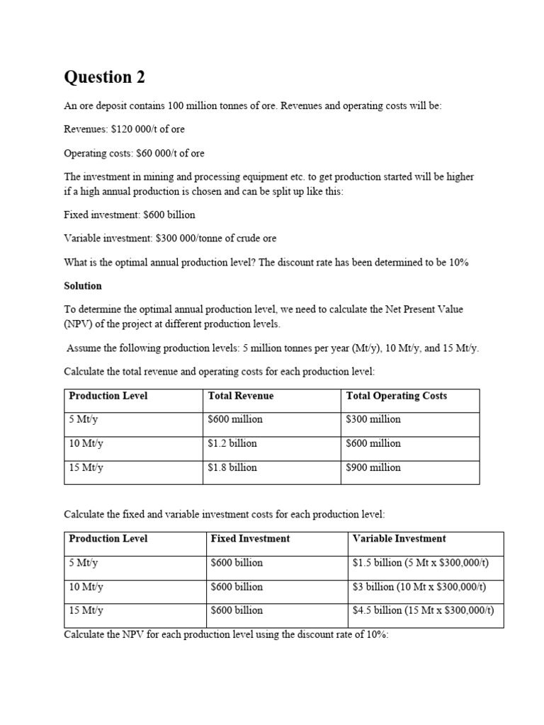 Optimal Production Level Analysis in Mining | PDF | Net Present Value ...