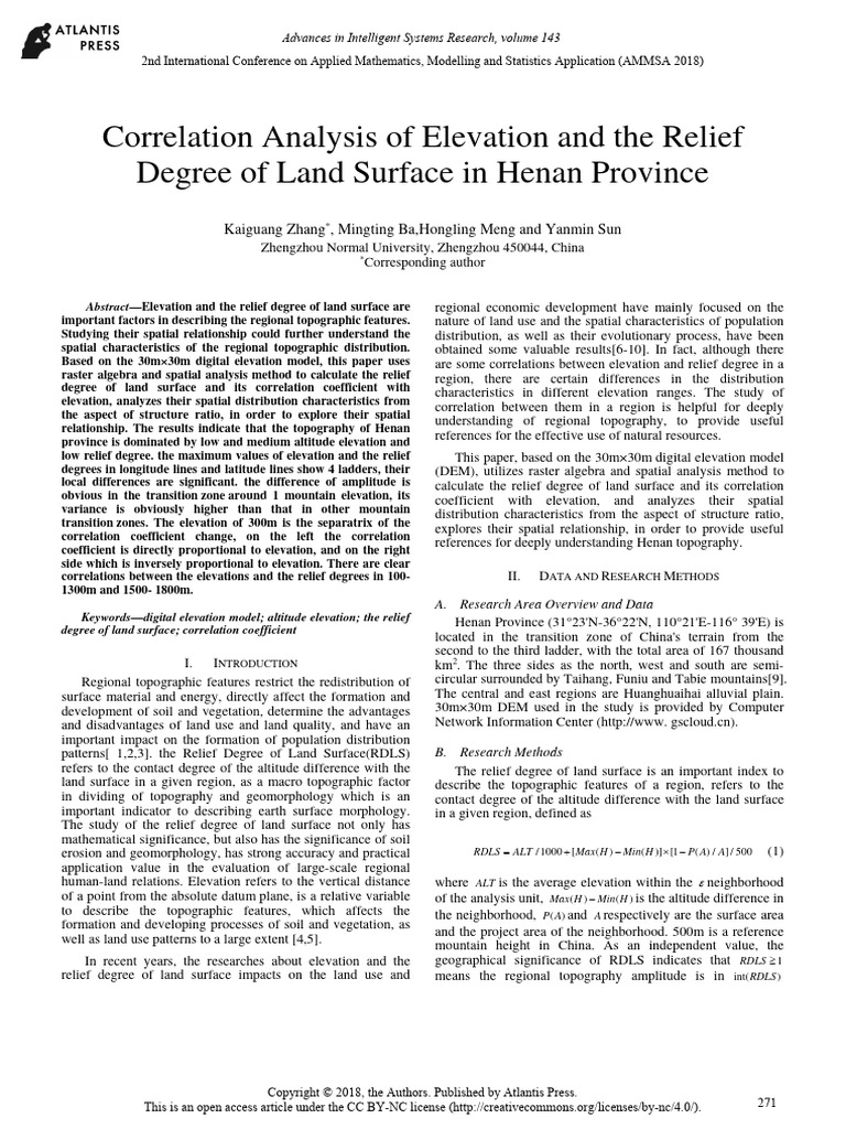 Correlation Analysis of Elevation and The Relief Degree of Land Surface ...