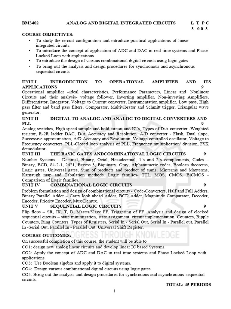 BM3402 Analog & Digital Electronics Syllabus | PDF | Analog To Digital ...