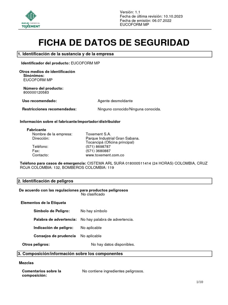Fds eucoform mp 2023 pdf higiene ocupacional ventilaci n
