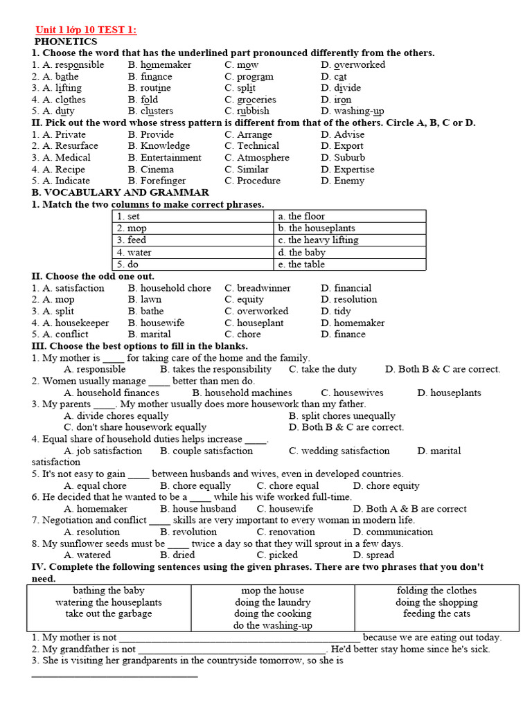 Unit 1 L P 10 TEST 1 | PDF | Marriage