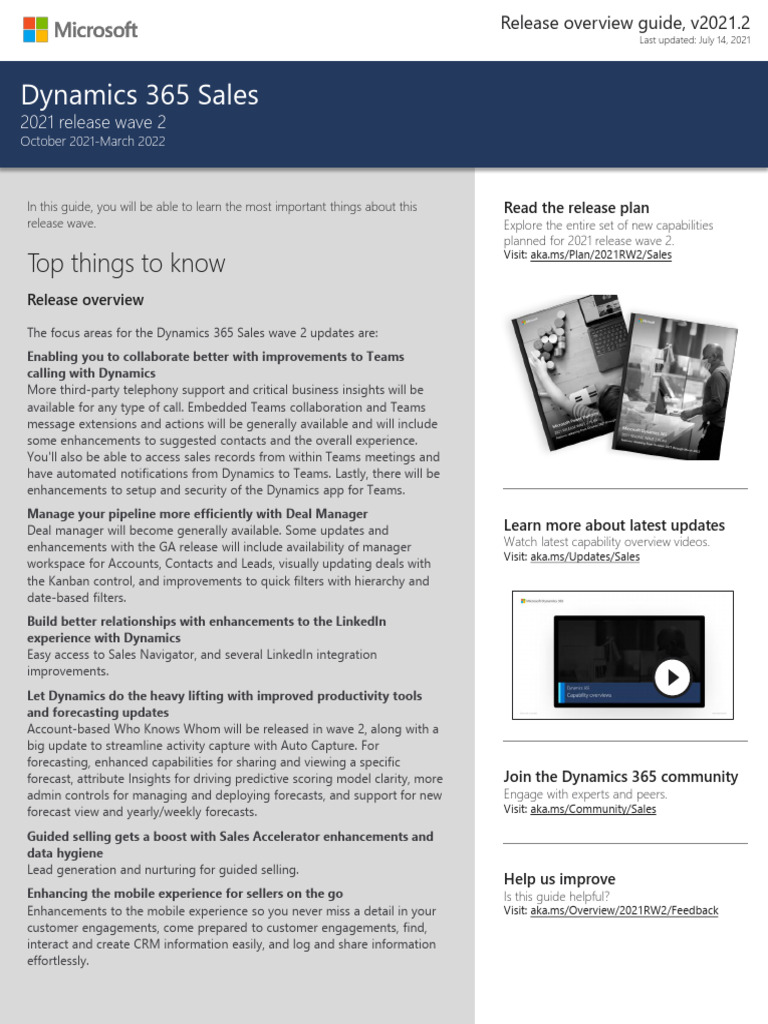 Dynamics 365 Sales Wave 2 Overview | PDF | Sales | Customer ...
