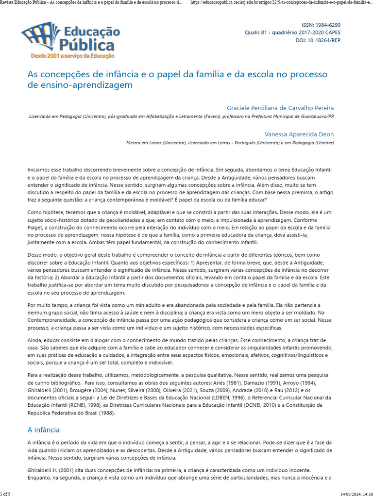 O Papel da Família na Educação Infantil | PDF | Pré-escola | Família