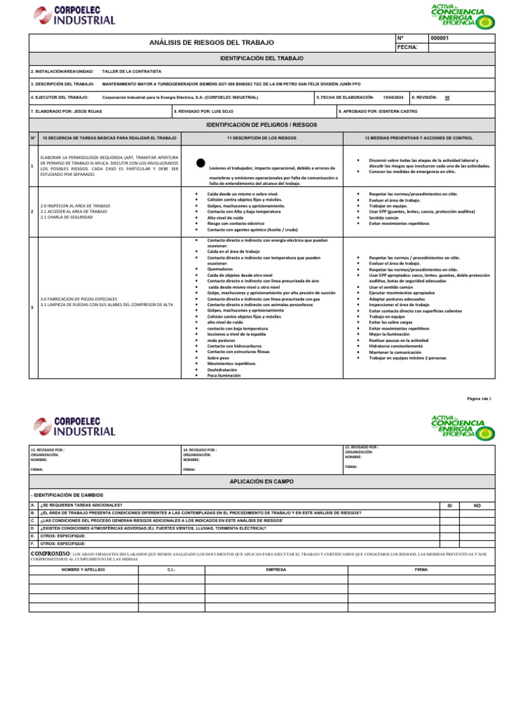 Análisis de Riesgos en Mantenimiento Corpoelec | PDF