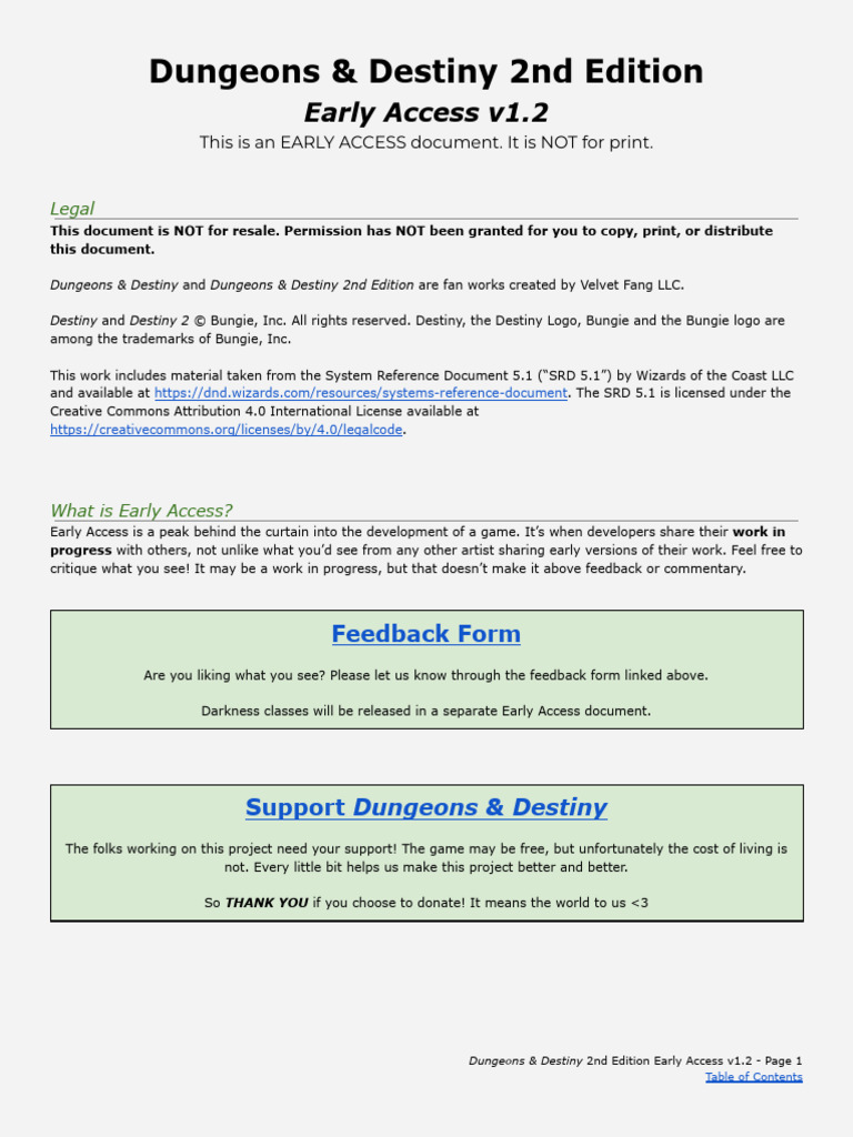 D&Destiny 2nd Edition - Early Access v1.2 | PDF