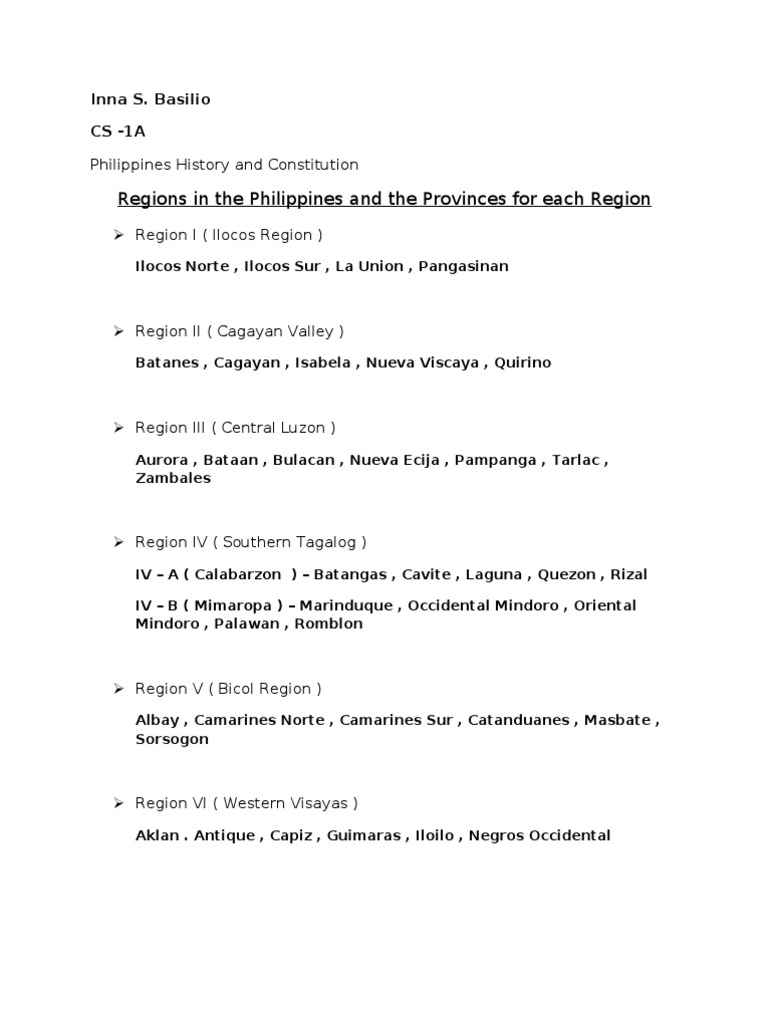 Regions in The Philippines and The Provinces For Each Region | PDF | Travel