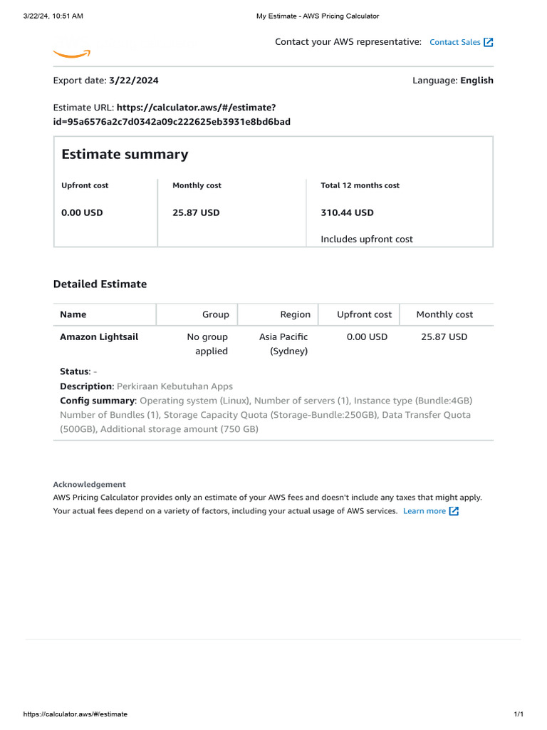 My Estimate AWS Pricing Calculator PDF