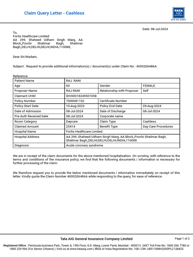 Claim Query Response for AA299 Model | PDF | Health Care | Social Programs
