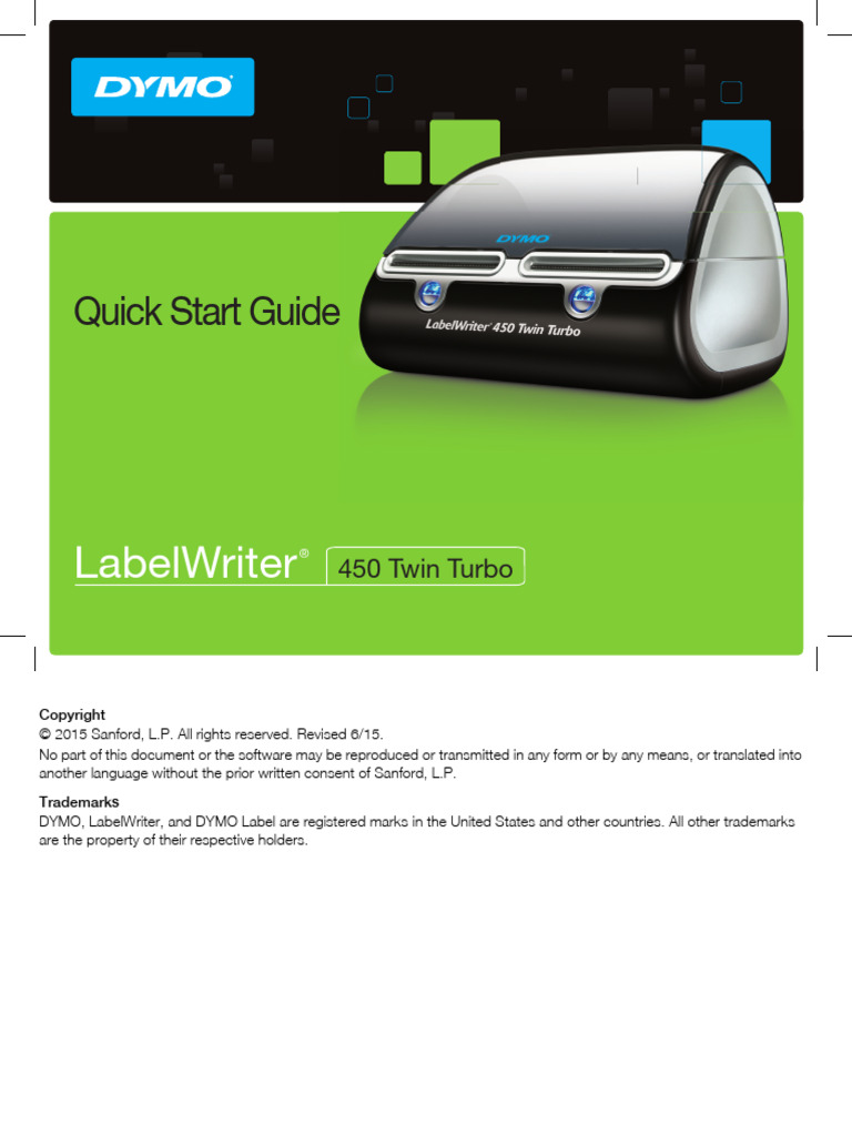 Dymo twin turbo 450 quick start guide pdf usb printer computing 
