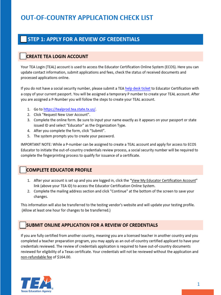 Out of Country Application Check List | PDF | Test Of English As A ...
