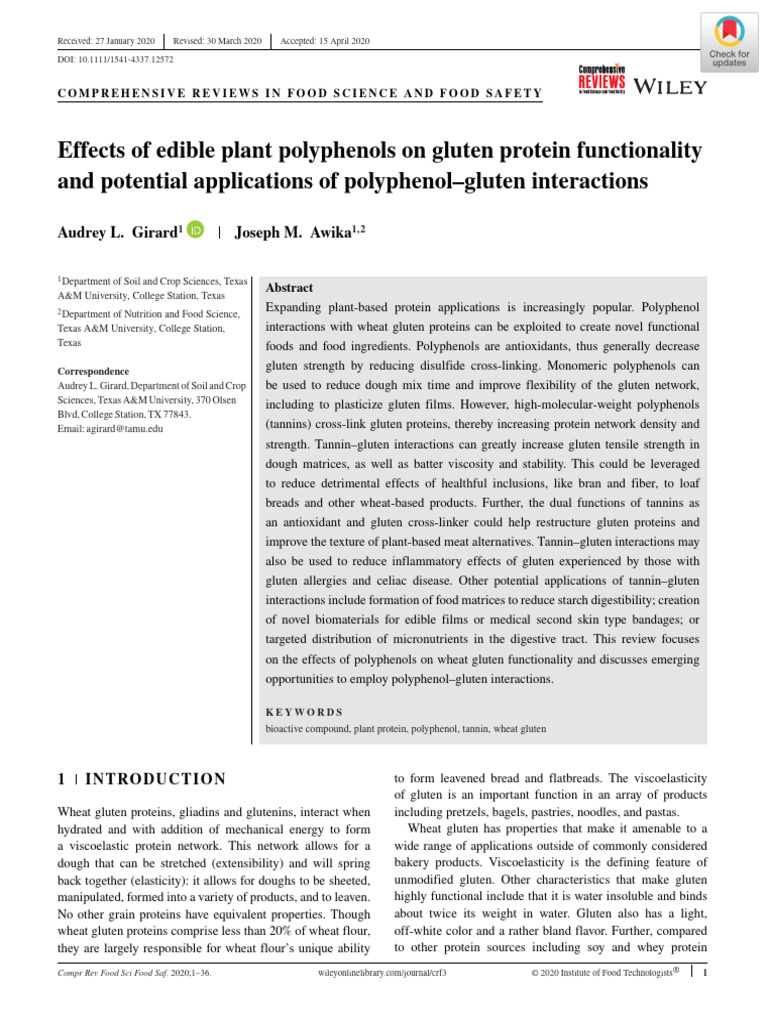 Effects of Edible Plant Polyphenols On Gluten Protein Functionality and ...