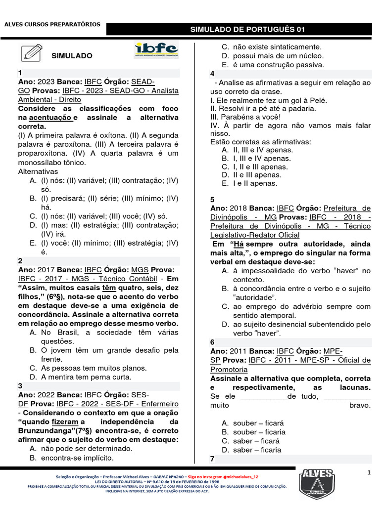 Simulado de Português para Concursos 2023 | PDF | Assunto (gramática ...