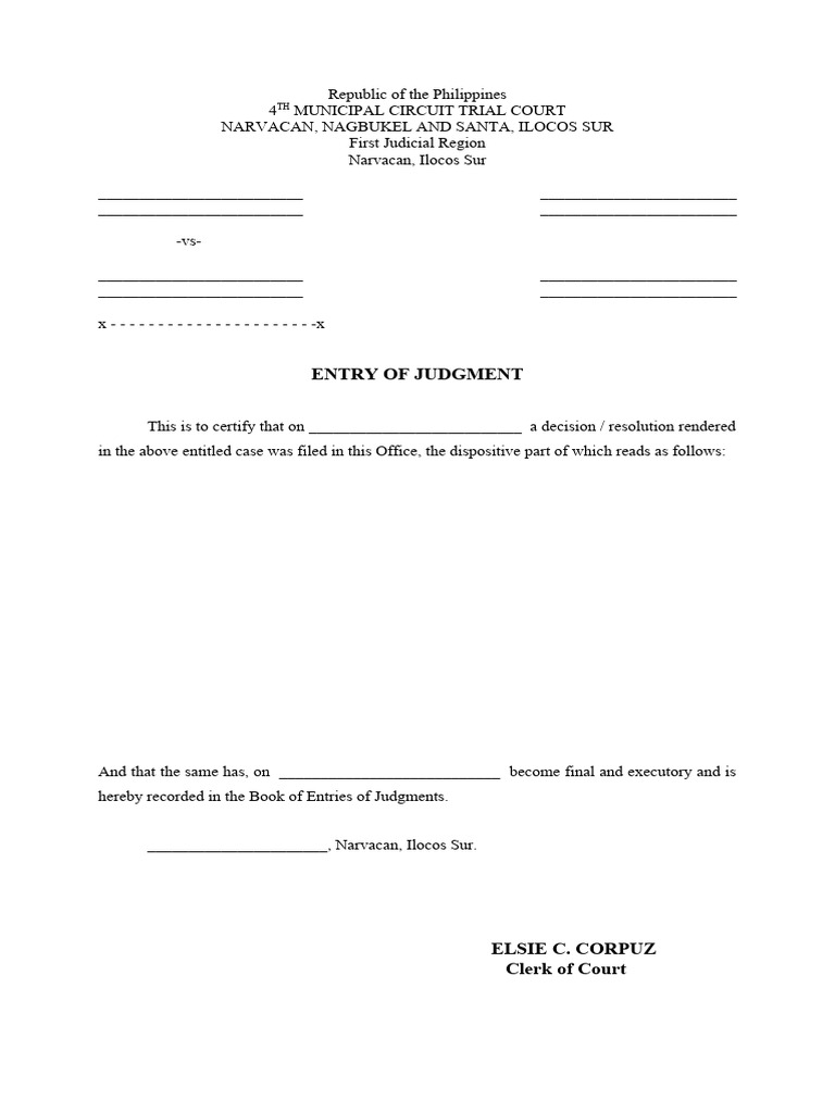 Entry of Judgment Form | PDF