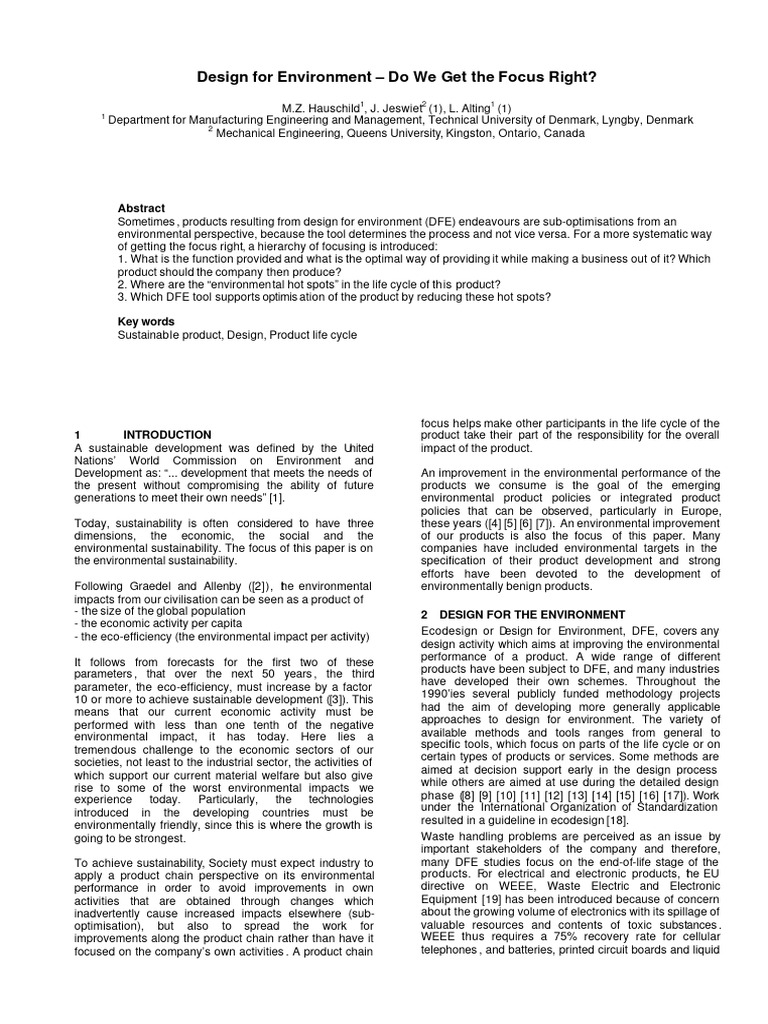 View of Design For Environment - Do We Get The Focus Right | PDF | Life Cycle ...