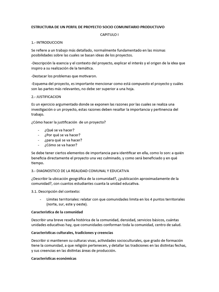 Estructura de Un Perfil de Proyecto Socio Comunitario Productuvo | PDF