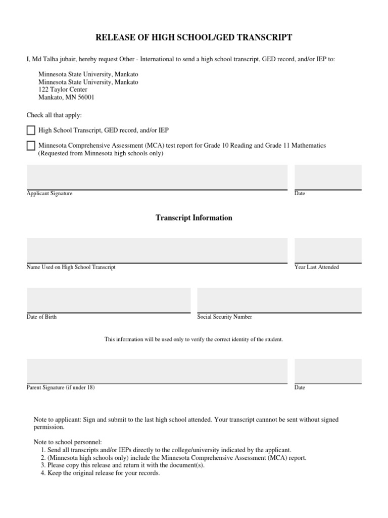 Generate High School Transcript PDF Form | PDF