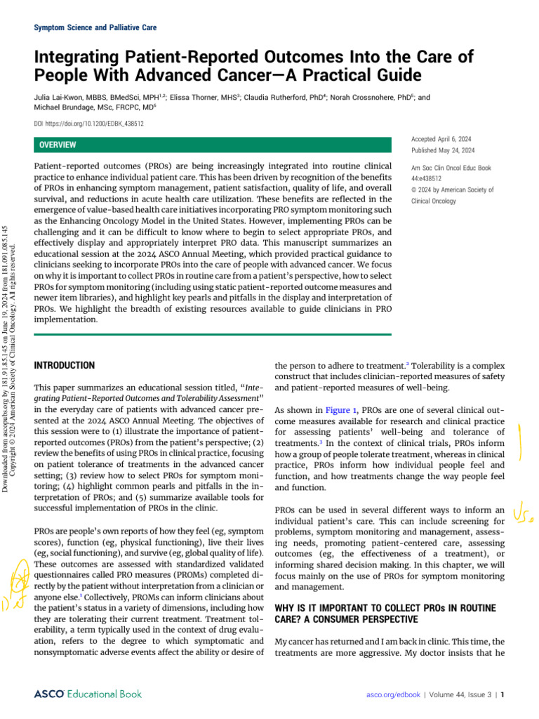 Lai Kwon Et Al 2024 Integrating Patient Reported Outcomes Into The Care ...