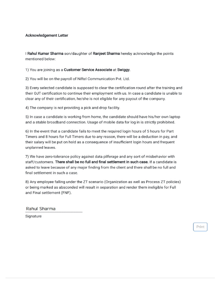 Acknowledgment Letter | PDF