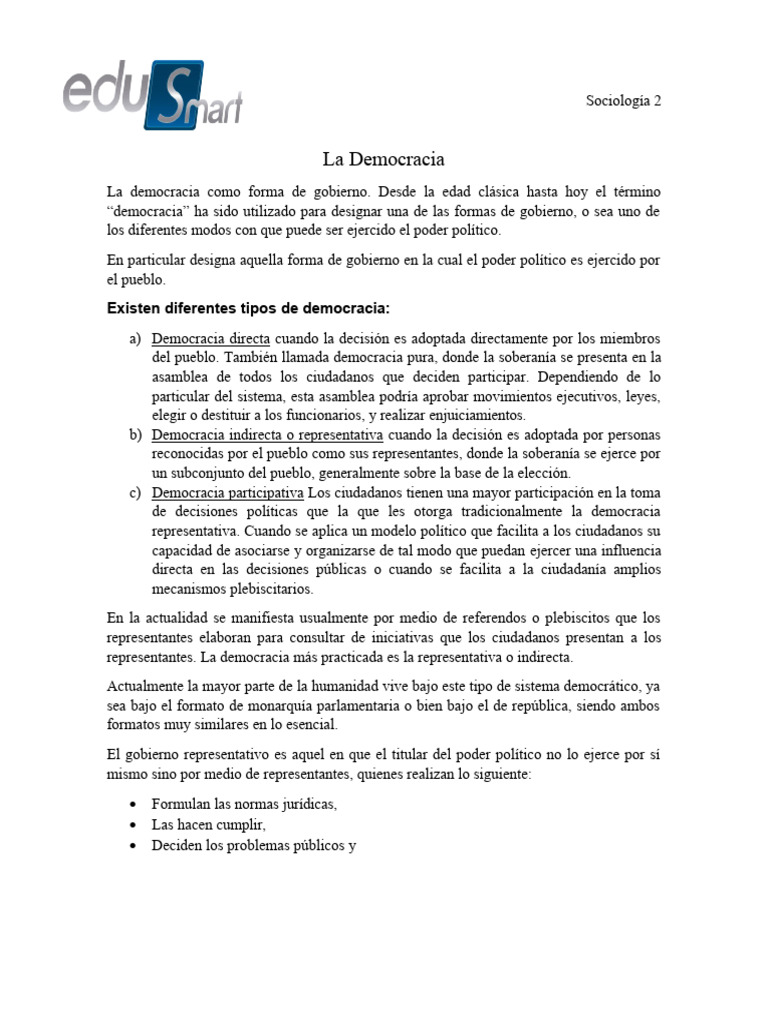 Tipos de Democracia y Su Funcionamiento | PDF | Democracia | Ideologías ...