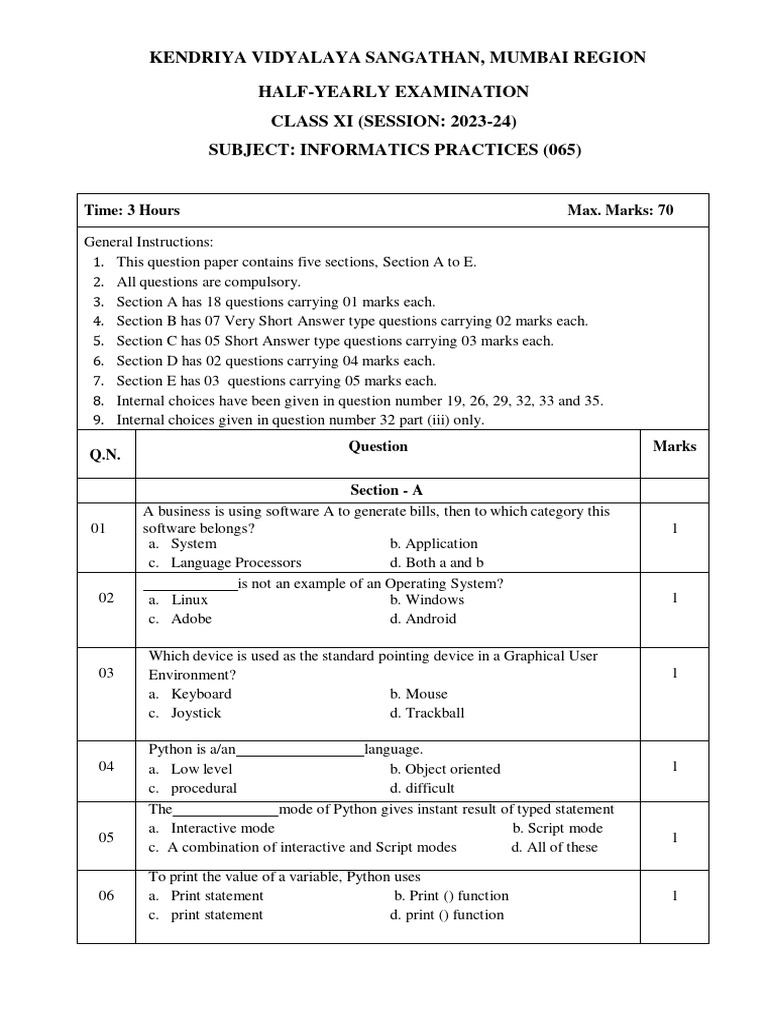 QP 11 Ip Hy 2023-24 Set 1 | PDF | Computer Program | Programming