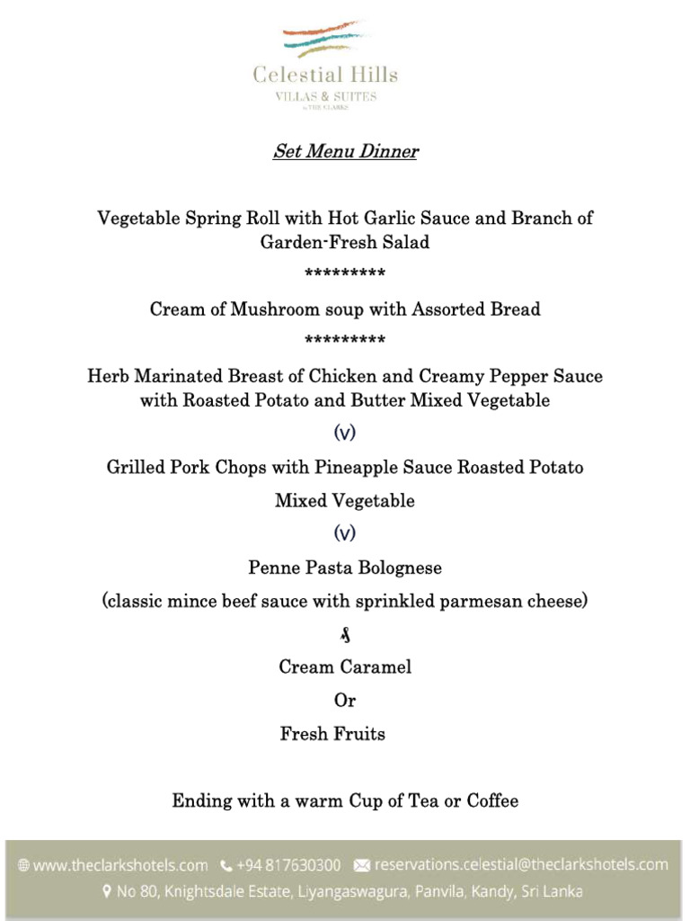 Exquisite Set Menu Dinner Options | PDF