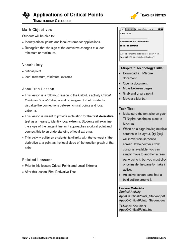 Applications of Critical Points | PDF | Slope | Tangent