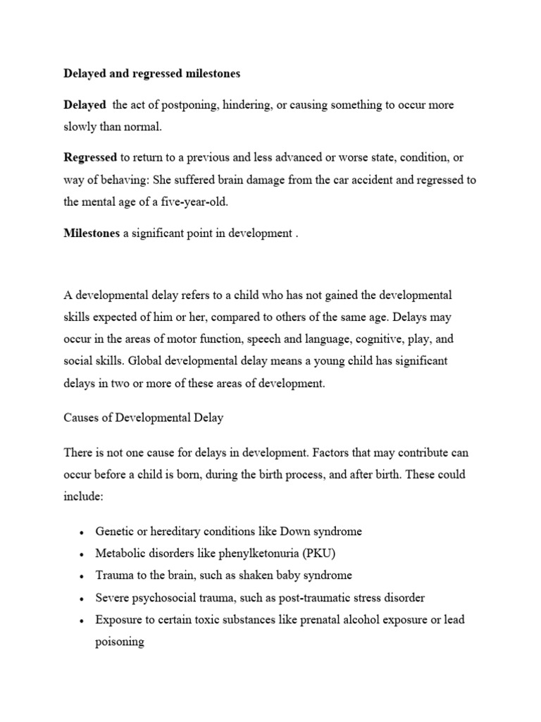 Delayed and Regressed Milestones | PDF | Developmental Disabilities ...