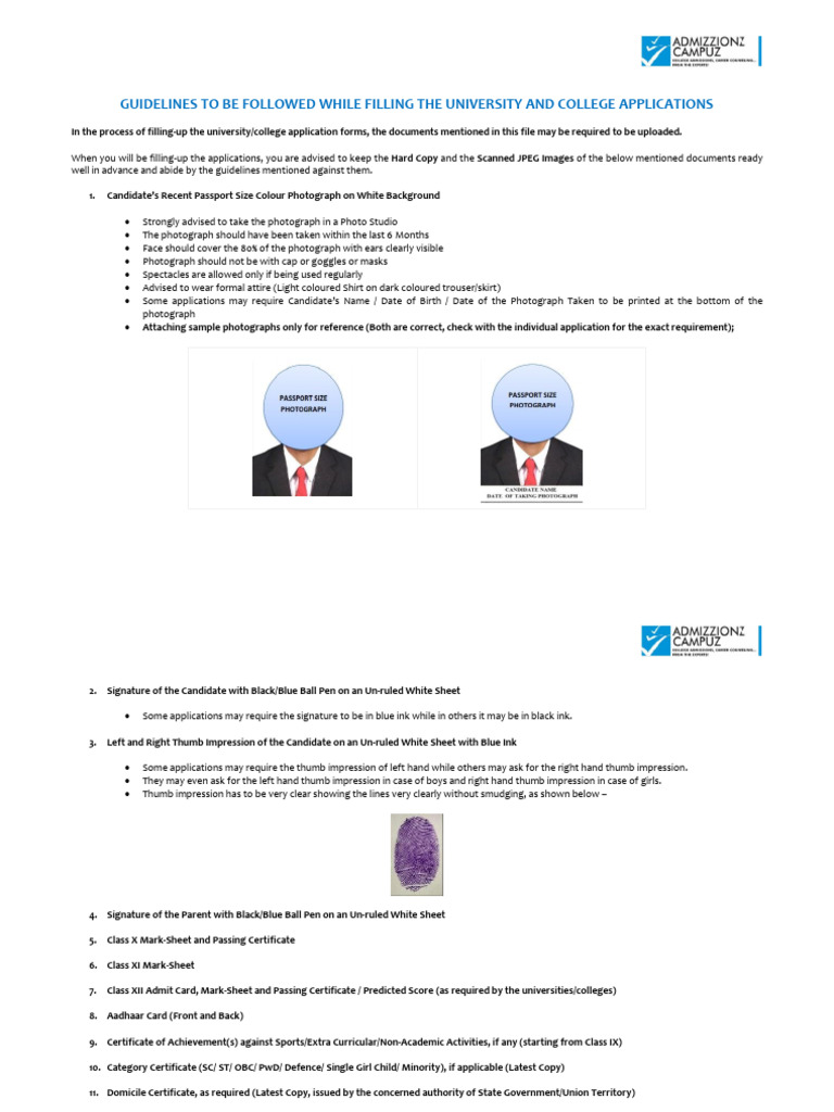 College Application Filling Guidelines | PDF | Photograph | Image Scanner