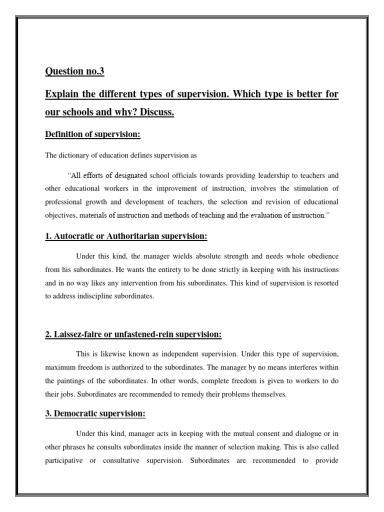 Types of Supervision in Education | PDF | Early Childhood Education ...