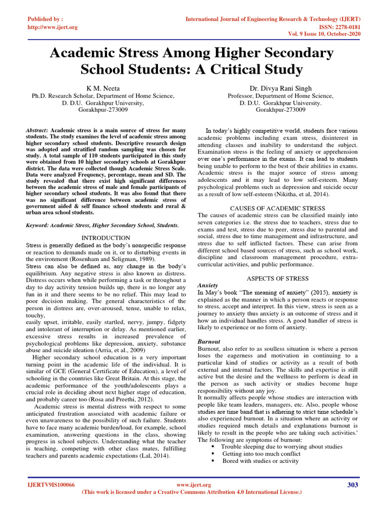 Academic Stress Among Higher Secondary School Students A 4jh46tzqly ...