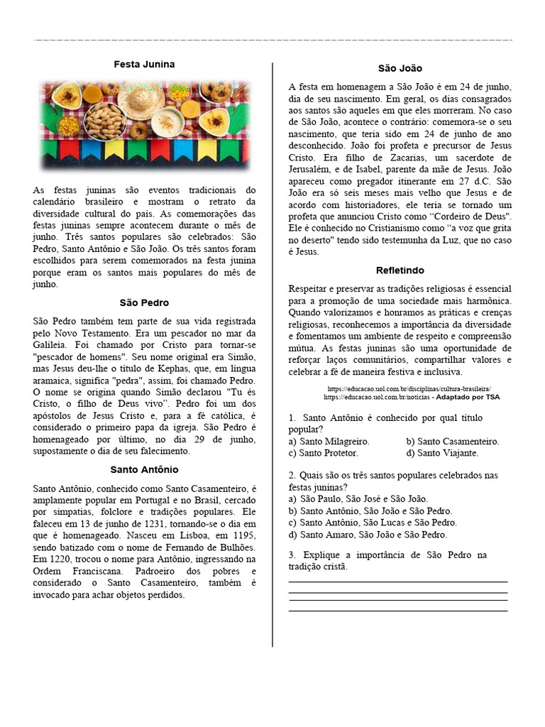FESTA JUNINA - RELIGIÃO - TUDO SALA DE AULA | Download grátis PDF | São ...