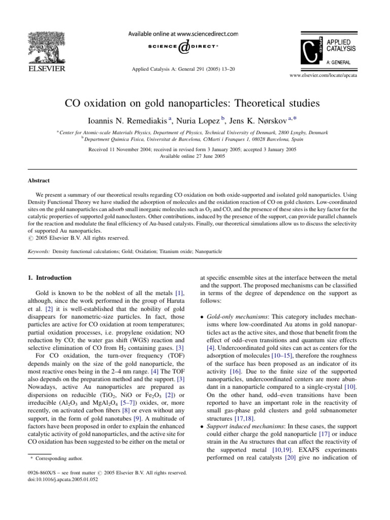 CO Oxidation on Gold Nanoparticles | PDF | Adsorption | Catalysis