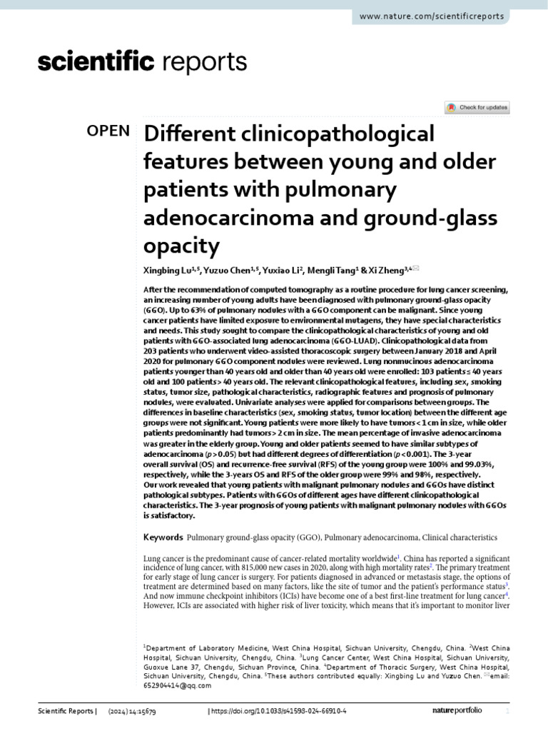 Different Clinicopathological Features Between Young and Older Patients ...