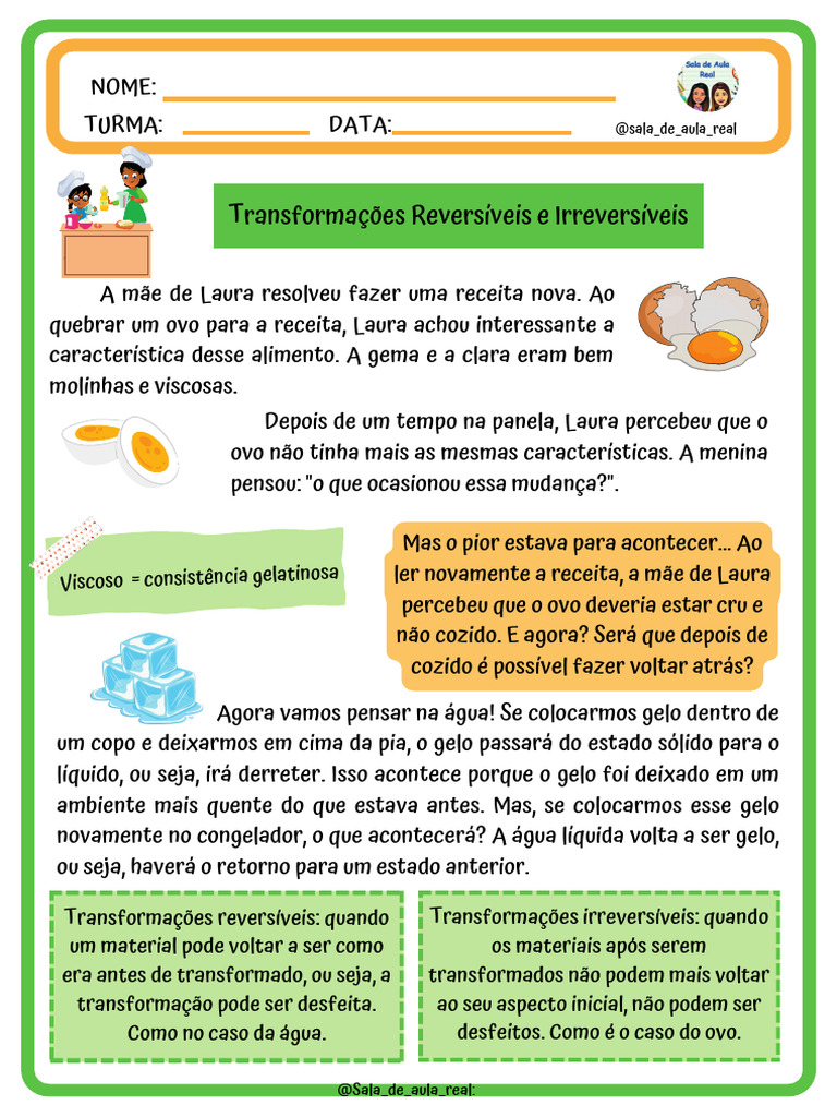 Transformações Reversíveis e Irreversíveis 4º Ano | PDF | Massa | Gelo